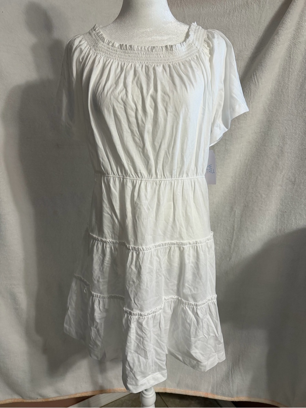 Time and Tru White Tiered Midi Dress